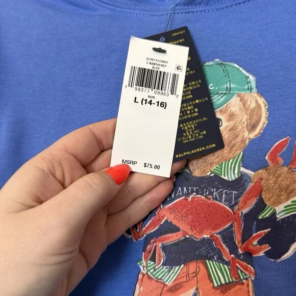 Polo Ralph Lauren Boys Polo Bear Hoodie Pullover Size L (14-16) Nantucket NWT - Picture 2 of 6